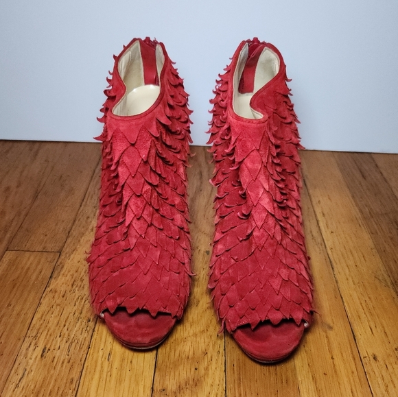 Christian Louboutin Red Suede Diplonana 120 Peep Toe Ankle Boots - Picture 6 of 13